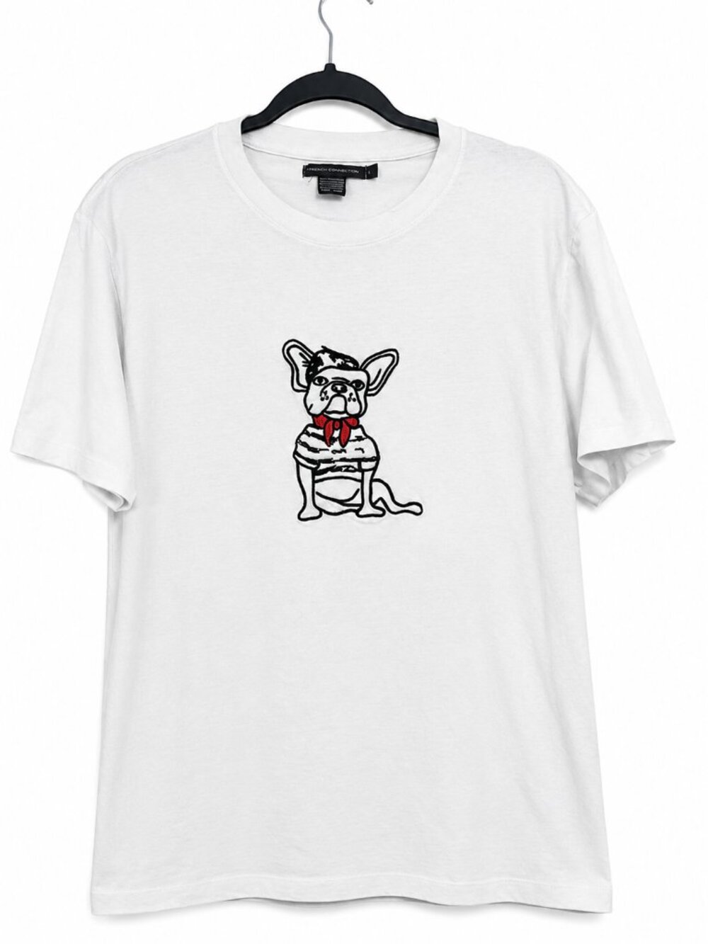 French Connection FCUK French Bulldog Embroidered Graphic T-Shirt Men's Large